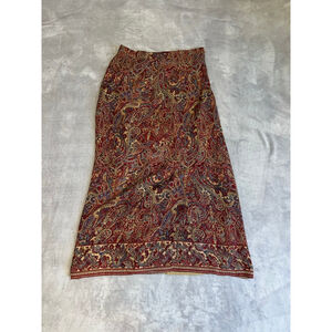 Women's Talbots Red Beige Paisley Silk Maxi Skirt Size 8